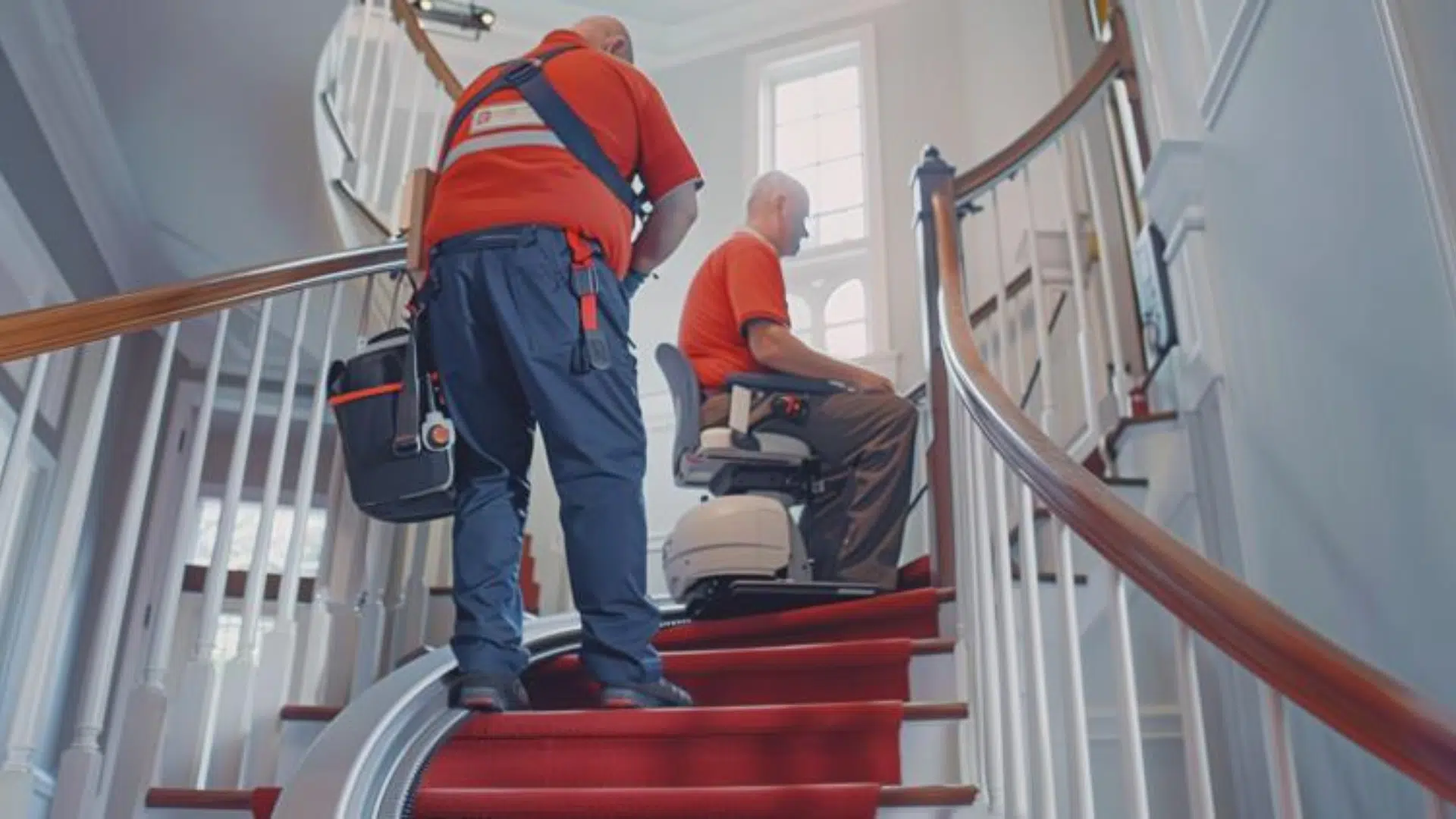 Installation professionnelle d'un monte-escalier sur mesure pour escalier courbé