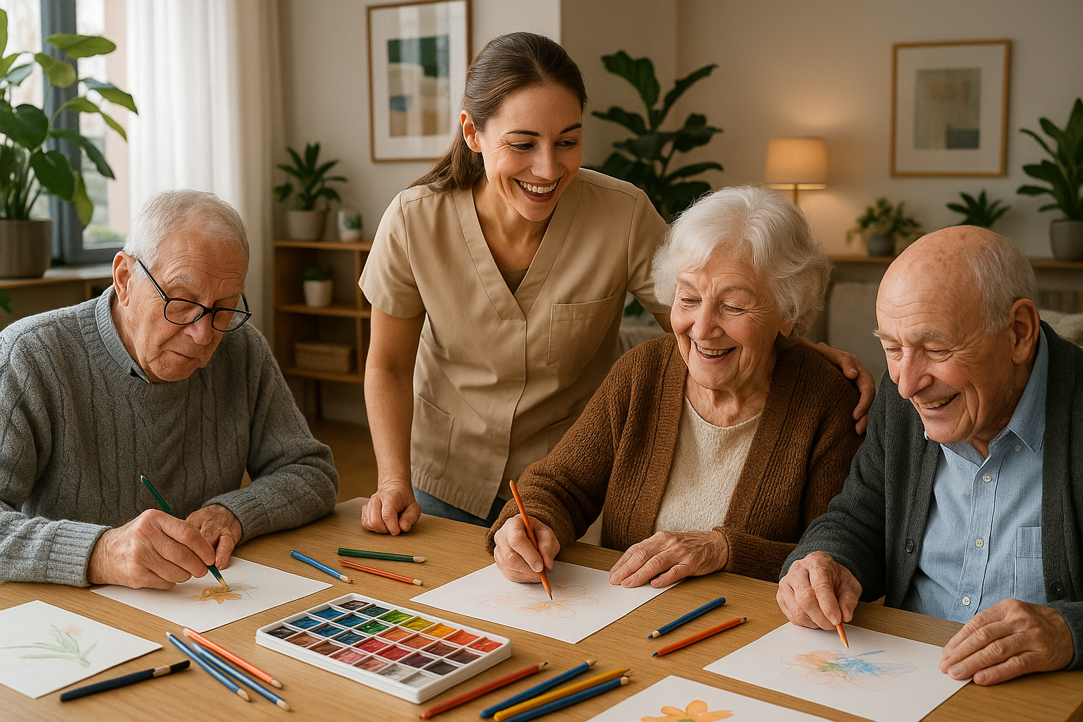 Groupe de personnes agees participant à une activité créative