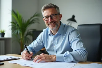 Agent public remplissant un formulaire de congé au bureau