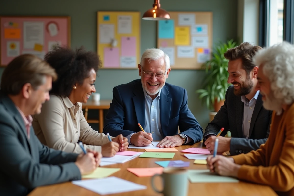Groupe de collègues écrivant des notes d