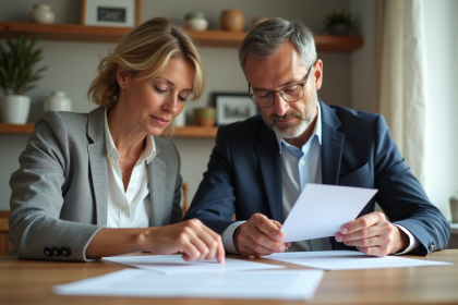 Couple français en train de revoir des documents de mariage