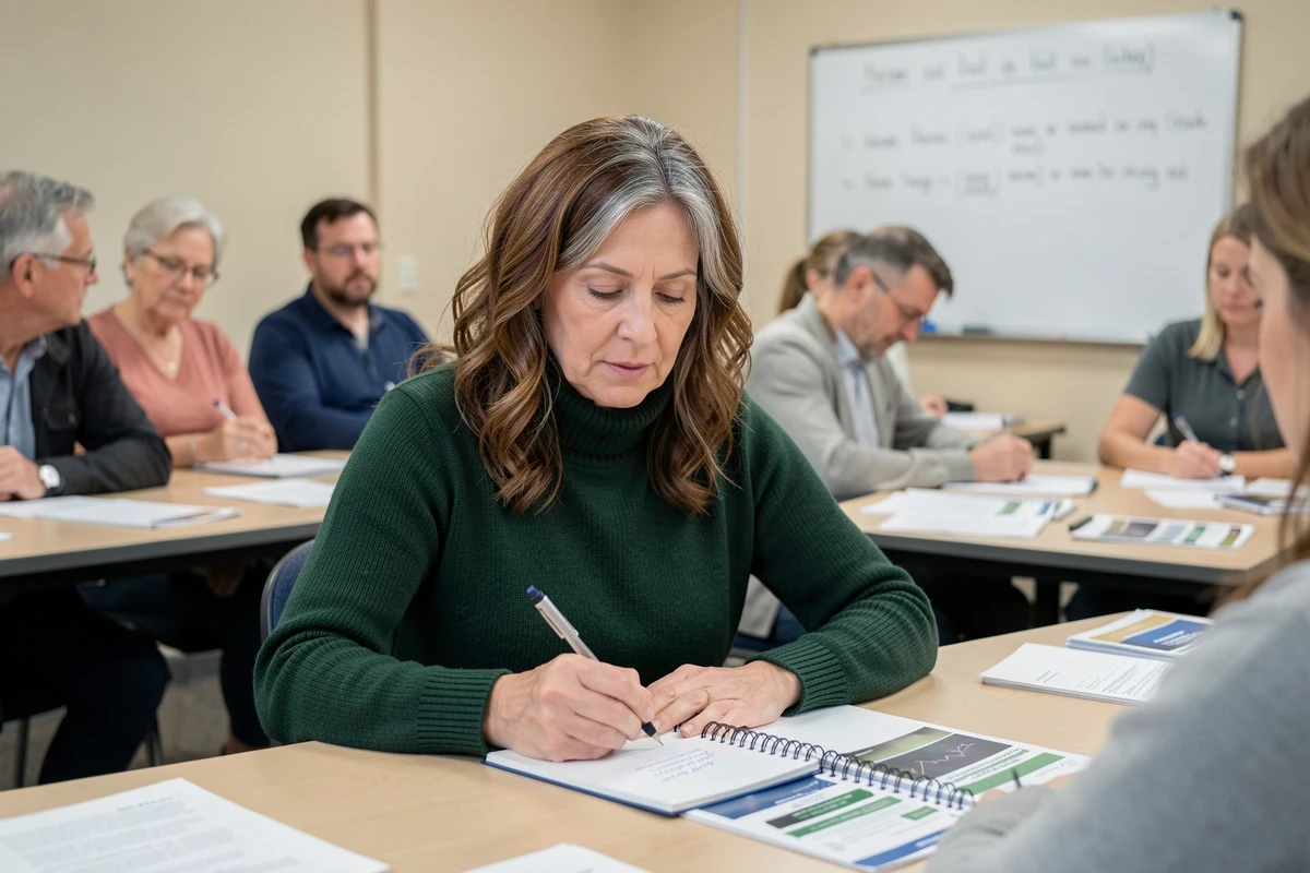 Femme de plus de 60 ans participant à une formation professionnelle pour adapter son projet d'emploi