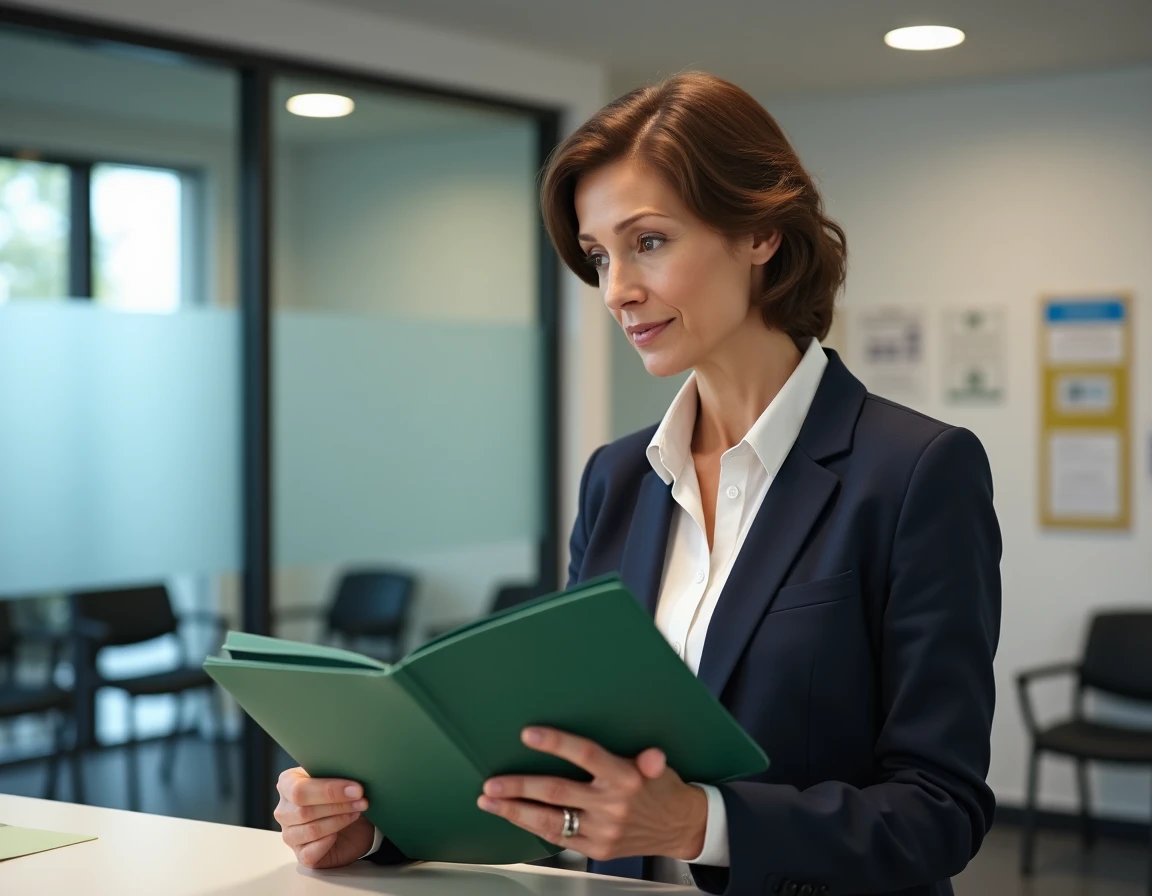 Femme agent de maîtrise consultant un conseiller dans un centre de renseignement sur la retraite Agirc-Arrco