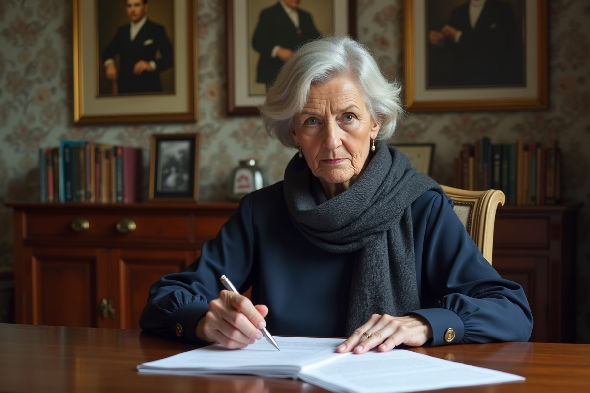 Femme belge d'âge moyen examine des documents officiels
