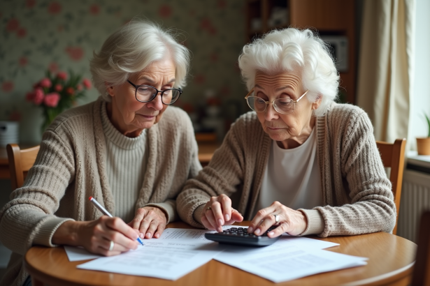 Femme âgée et fille examinant des factures à la maison