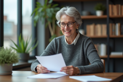 Femme d age moyen au bureau partageant des documents