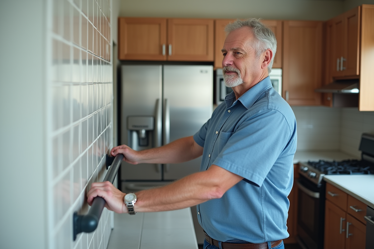 Homme moyen âge fixant une barre d