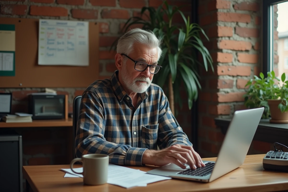 Homme rédigeant une lettre de départ à la retraite dans les bureaux d'une petite entreprise