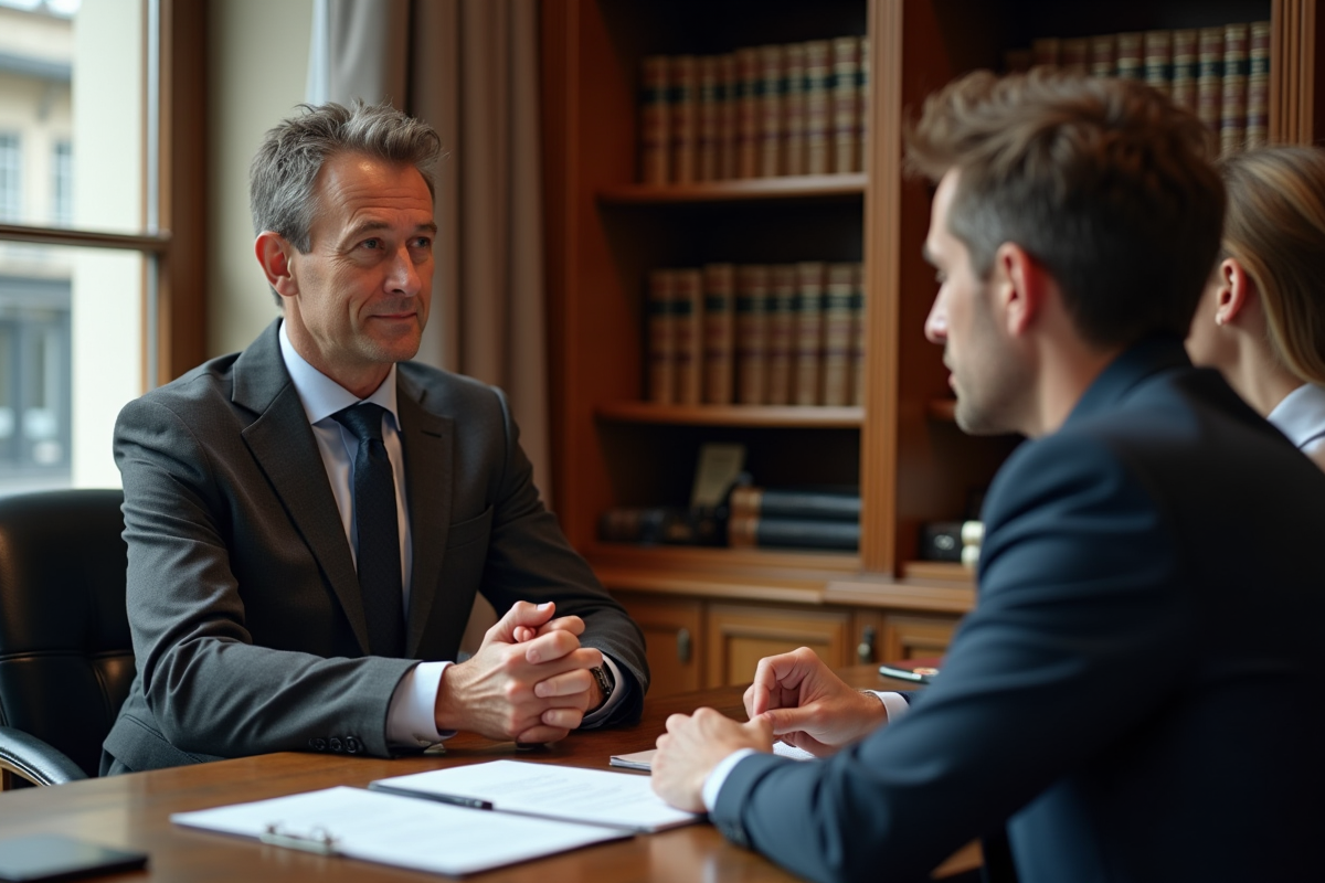 Notaire belge conseille un jeune couple dans son bureau