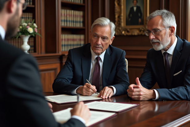Couple en réunion avec notaire pour donation importante
