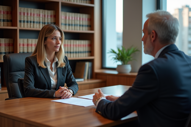 Notaire et femme attentive dans un bureau moderne