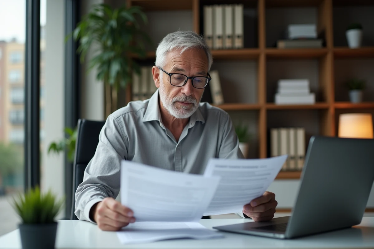 Tuteur légal consultant les dossiers de majeurs protégés sur la plateforme Mon proxima.fr depuis son bureau à domicile