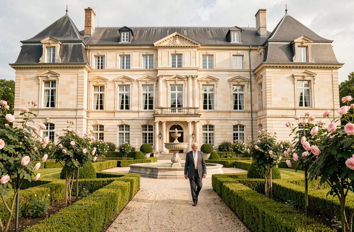 Façade élégante de la Villa Médicis Beaune avec jardin à la française et résident en promenade